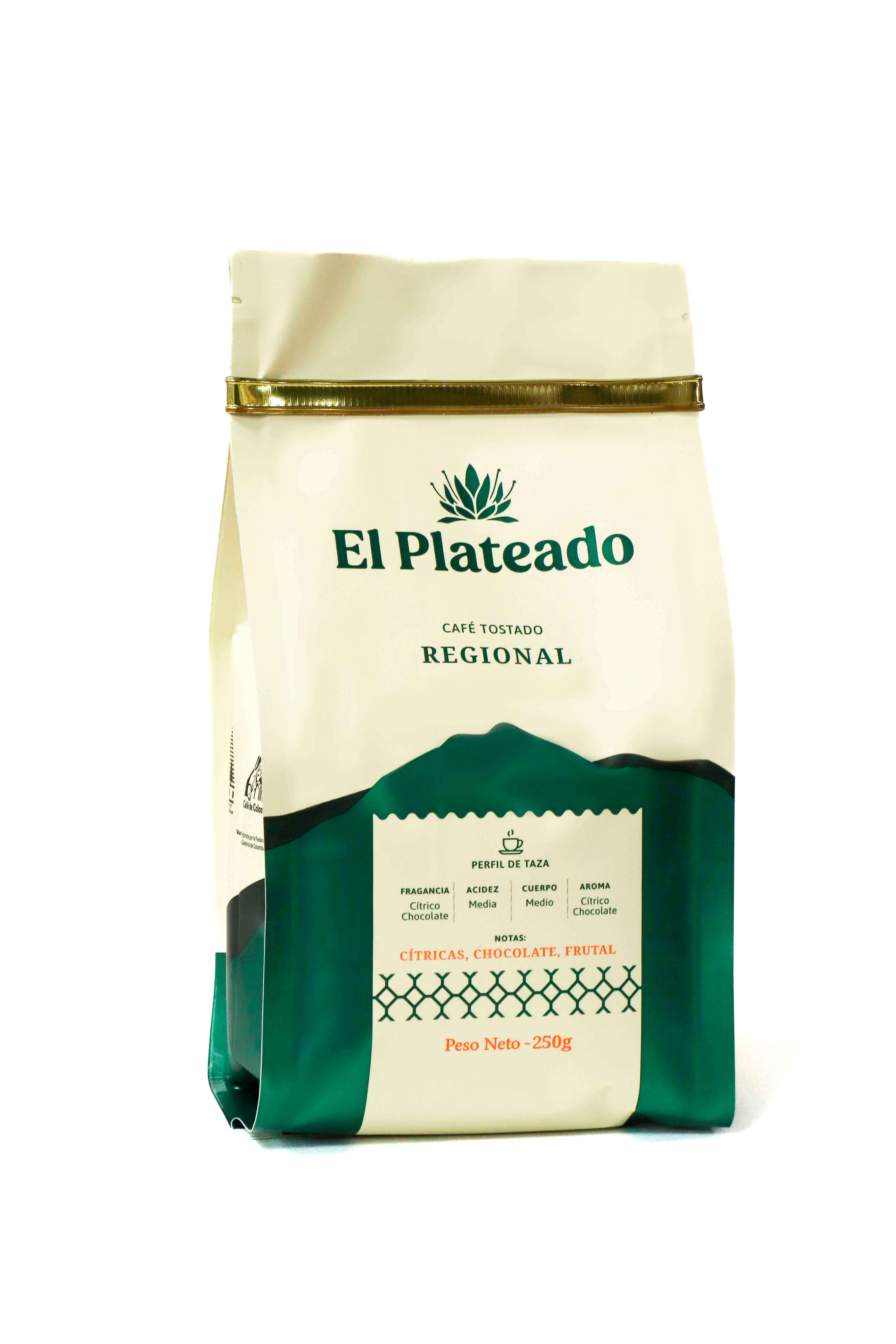 Cafe El Plateado Línea Regional 250g, cafe colombiano artesanal y regional, molido premium de origen Colombia.