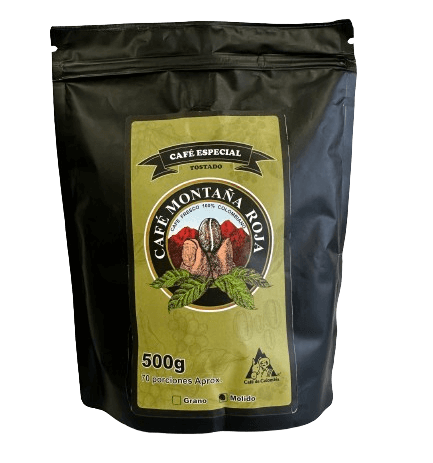 Café Montaña Roja Especial 500G, café colombiano en grano artesanal, premium y de alta calidad con sabor auténtico.