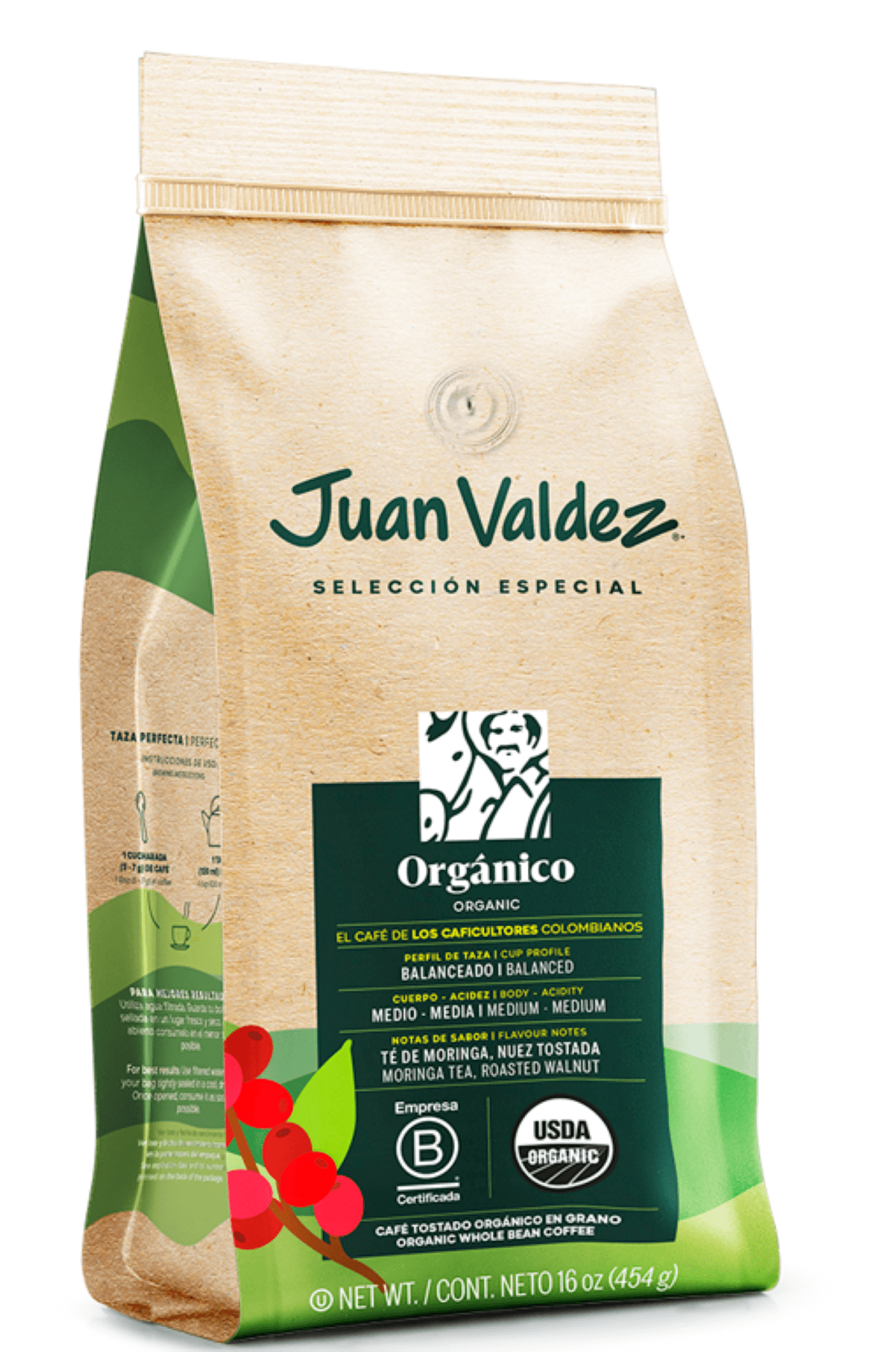 Juan Valdez Cafe Orgánico, cafe sostenible de Colombia, premium y delicioso con aroma y sabor auténticos.