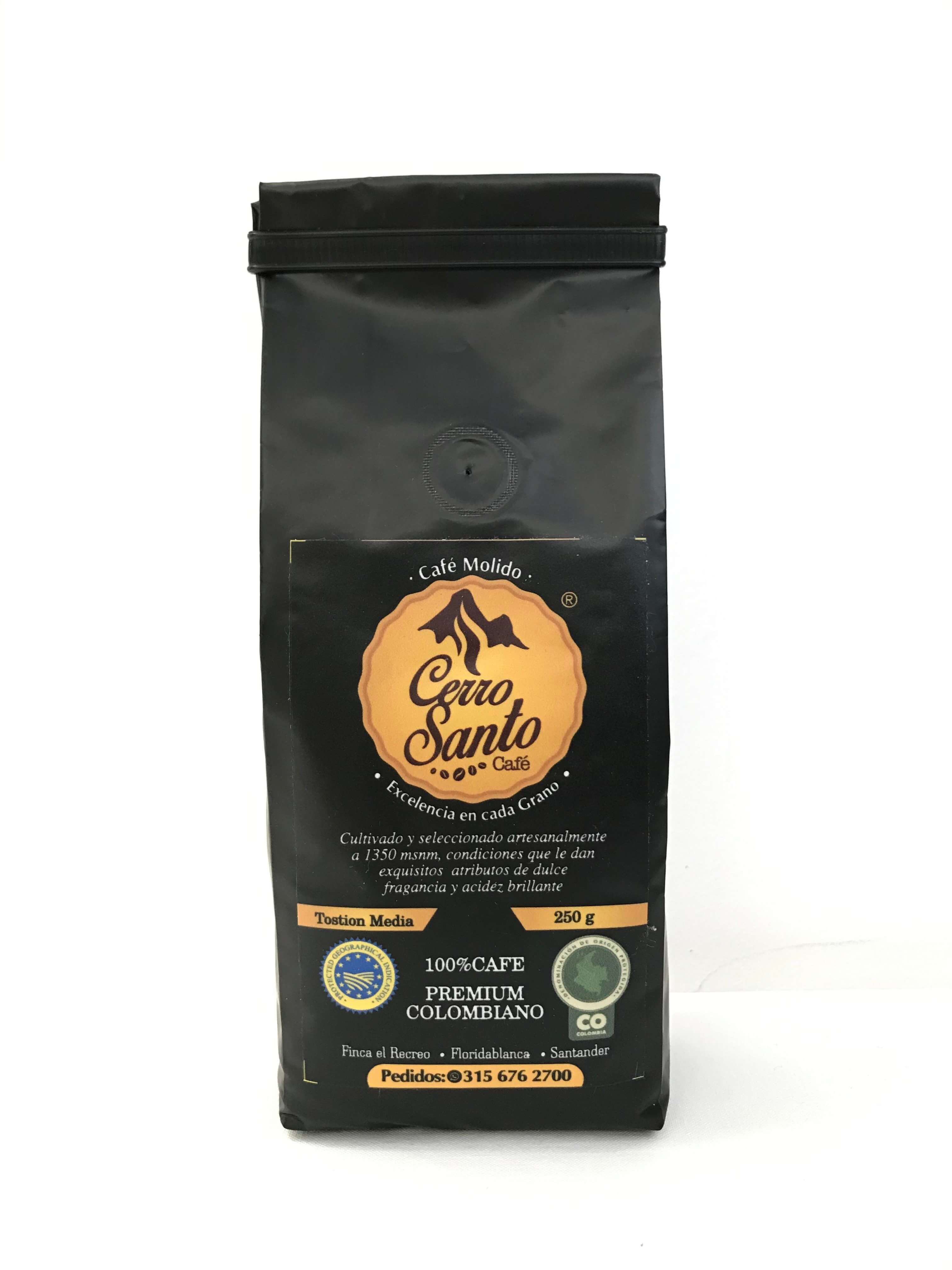 Cafe Cerro Santo Premium Molido 250g, cafe molido colombiano premium, especial y gourmet de origen.