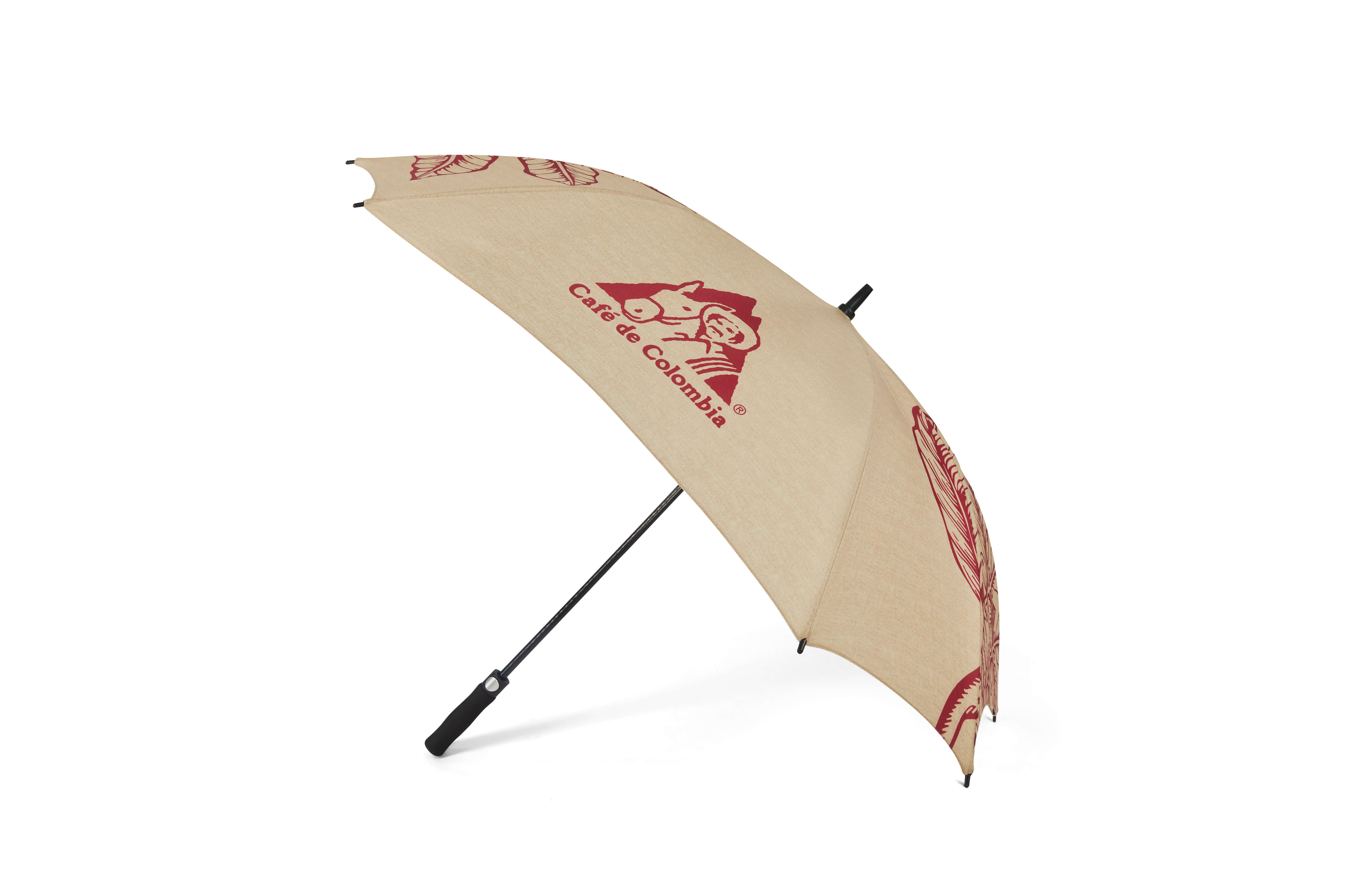 Paraguas Café de Colombia, accesorio oficial resistente que combina tradición cafetera con estilo y practicidad.