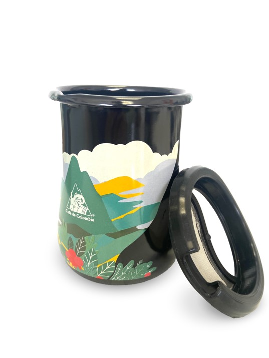 Olla Cafetera Café de Colombia, accesorio tradicional para preparar y servir cafe colombiano en casa.