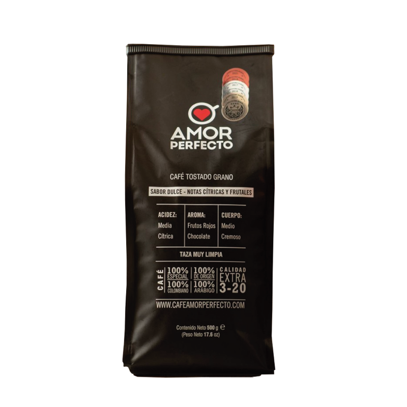 Amor Perfecto Cafe Insignia 500G, colombiano premium y gourmet en grano, especial 500g, sabor auténtico.
