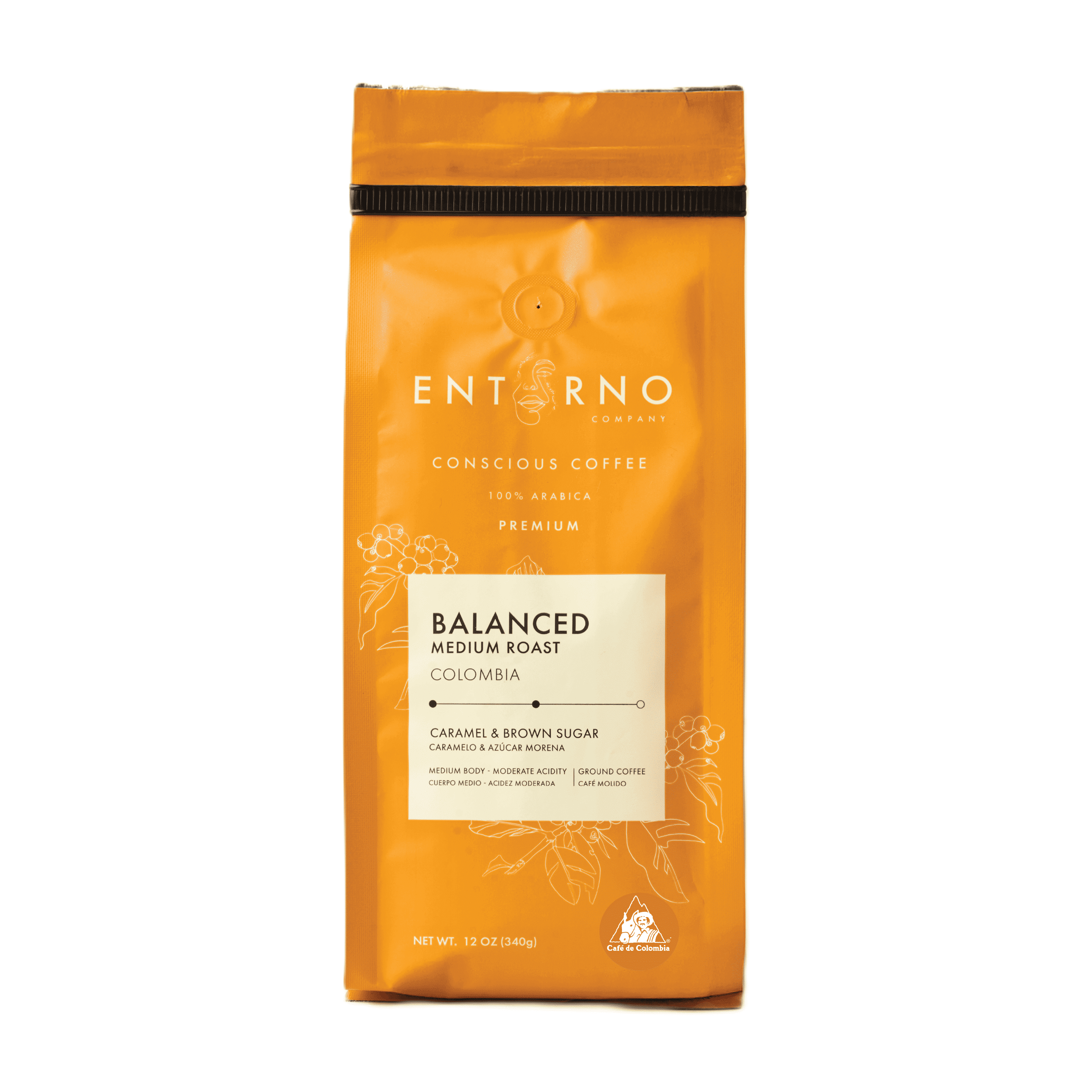 Entorno Balanced 340g, cafe balanceado premium colombiano, especial y gourmet de origen ideal para cada dia.