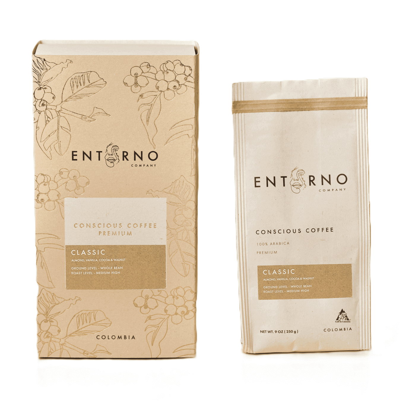 Entorno Company Premium Classic 250g, cafe premium clásico colombiano, gourmet y de origen, delicioso.