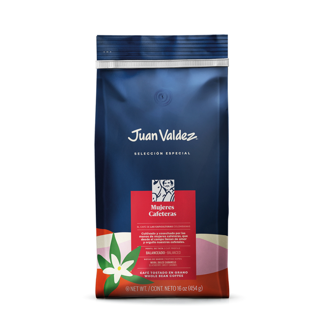 Juan Valdez Cafe Mujeres Cafeteras en granos, perfecto para tinto, capuchino o frapuchino de sabor único.
