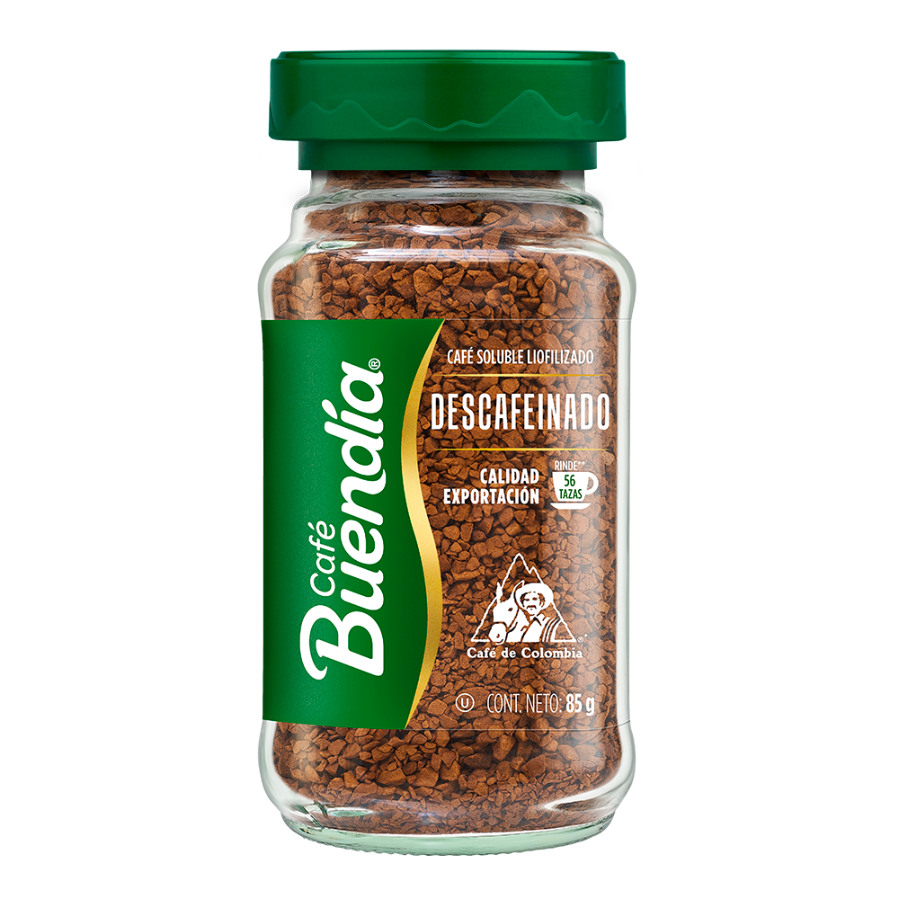 Café Buendía Descafeinado 85G, café colombiano en polvo sin cafeína, instantáneo y premium de excelente.