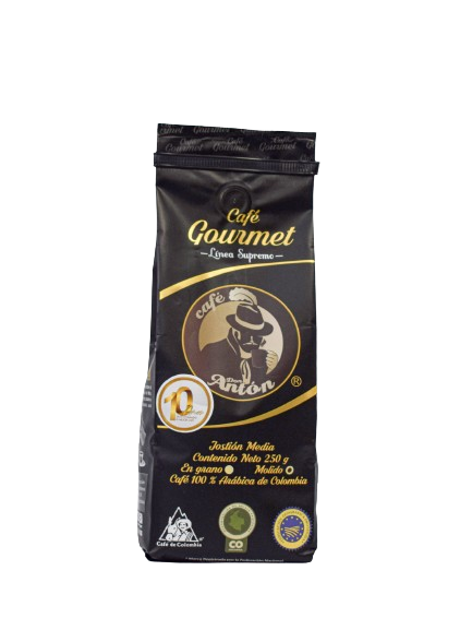 Café Don Antón Línea Supremo 250G, café colombiano artesanal y gourmet de origen especial, calidad suprema.