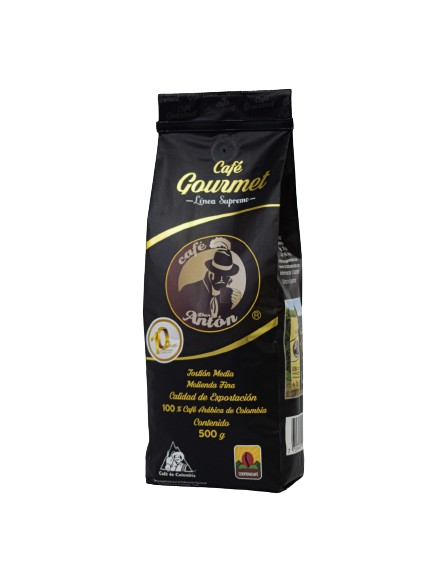 Café Don Antón Supremo 500G, café 100% colombiano premium de origen, línea Supremo con sabor muy intenso.