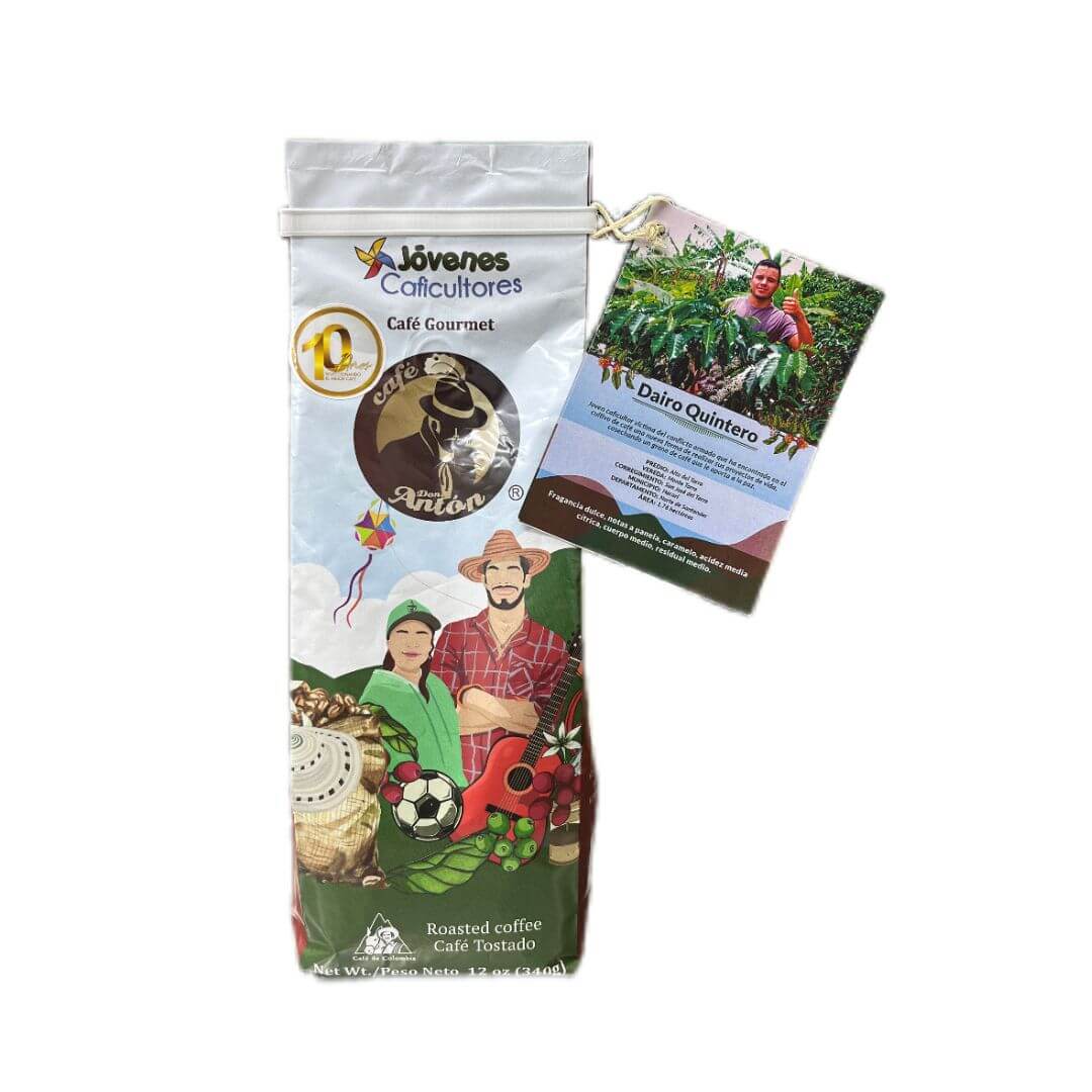 Café Gourmet Jóvenes Caficultores Dairo Quintero 340G, café colombiano y sostenible de jóvenes productores.