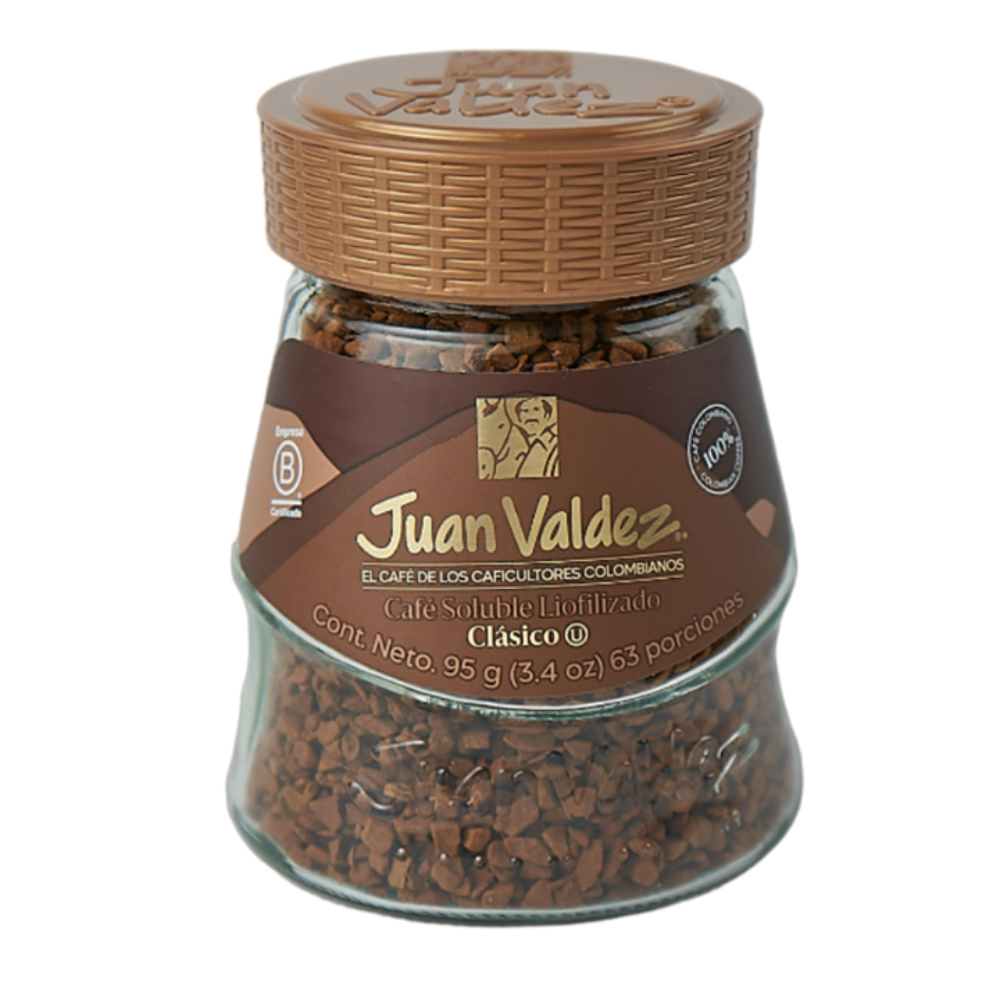 Juan Valdez Cafe Liofilizado Clásico, cafe soluble de Colombia con aroma intenso y el mejor sabor clásico.